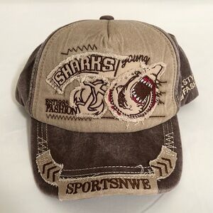 Vintage Baseball Hat Denim Embroidered Shark Trucker Hat Anchor Style Fashion
